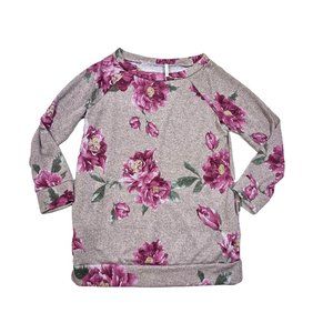 American Vintage  Floral Top Beige Pink Knit Pullover Oversized Pockets Size XL